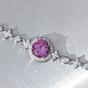 Alexandrite Bracelet, Diamond Accent, June Birthstone, Luxe Gift for Her, Anniversary Present, Radiant Stone 8mm 2ct For Her Christmas Gift