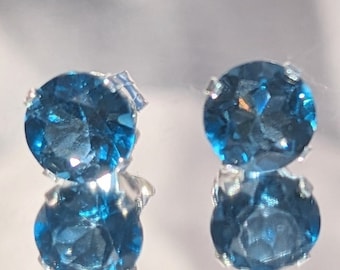 Stunning 6mm London Blue Topaz Stud Earrings .80ct Each Gem Brilliant Deep Blue Hue Premium Quality Perfect Christmas Gift Timeless Elegance