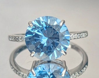 Anel de espinélio azul céu real, banda alta pavimentada 8mm, corte redondo, 2ct, prata, luz azul, espinélio para presente de aniversário feminino, joias com pedras preciosas