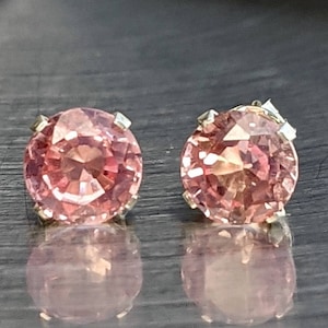 14k Gold Padparadscha Sapphire Earrings | 6mm Round Orange Sapphires | Elegant Stud Earrings | Perfect Gift For Her | Unique Gold Earrings