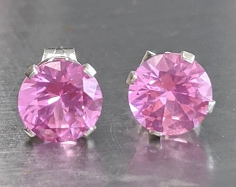 Pendientes de zafiro rosa real Pendientes de zafiro rosa 6 mm plata maciza o oro sólido regalo de cumpleaños de las mujeres 2ct piedras preciosas de zafiro genuinas