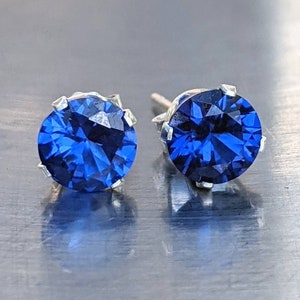 Real Dark Blue Spinel Stud Earrings 6mm Round Cut Silver or Solid Gold Bright Blue Spinel For Her Women's Birthday Gift blue bridal jewelry