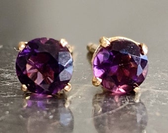 Natural Dark Siberian Amethyst Stud Earrings Solid 14k Gold February birthstone 4mm round Stud Earrings Amethyst Earrings Naturally Mined