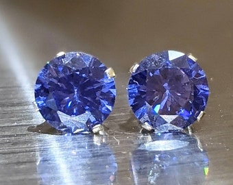 Orecchini con tanzanite Orecchini a bottone Argento o oro massiccio 5 mm Pietra preziosa naturale a taglio rotondo brillante Tanzanite autentica 24° anniversario