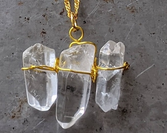 Raw Clear Quartz Crystal Necklace - 18k Gold Filled Chain