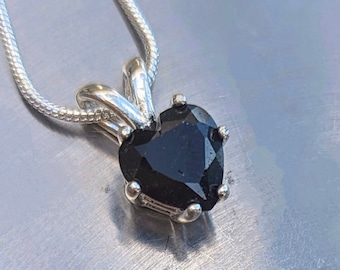 Enchanted Black Sapphire Heart Pendant 8mm Elegant Solitaire Necklace - 14k Romance Necklace Luxe Statement Jewelry Noir Gemstone Collection