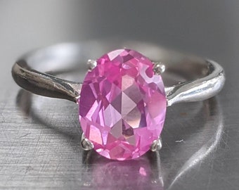 Real Pink Sapphire Ring Sapphire Solitaire Ring Oval Cut Sterling Silver Women's Birthday Gift 2ct Genuine Pink Sapphire Gemstone