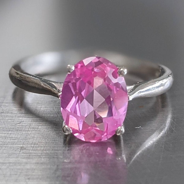 Real Pink Sapphire Ring Sapphire Solitaire Ring Oval Cut Sterling Silver Women's Birthday Gift 2ct Genuine Pink Sapphire Gemstone