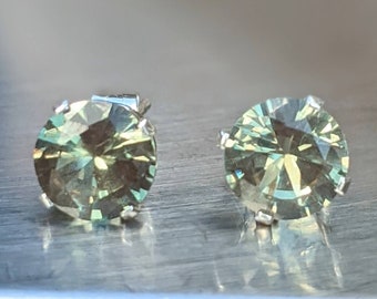 Real Green Spinel Stud Earrings 6mm Round Cut Silver or Solid Gold Light Green Spinel For Her Women's Birthday Gift Gemstone jewelry