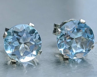 Sky Blue Topaz Stud Earrings 925 Silver Or Solid Gold Round 6mm 2ct Blue Topaz Studs Naturally Mined Genuine Gemstone Fast Free Shipping