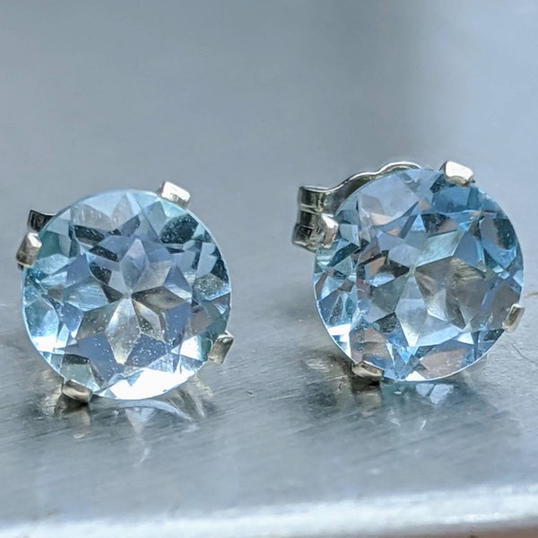 Sky Blue Topaz Stud Earrings 925 Silver Or Solid Gold Round 6mm 2ct Blue Topaz Studs Naturally Mined Genuine Gemstone Fast Free Shipping