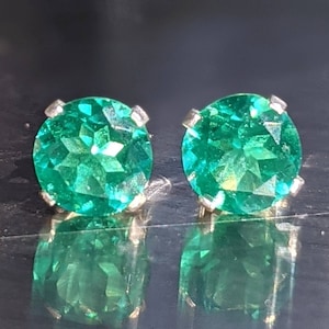 Colombian Emerald Stud Earrings For Womens Birthday Christmas Gift 6mm Stud Earrings Silver Or Solid Gold Round Cut 2ct Emerald Studs