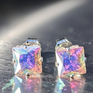 Mystic Topaz Stud Earrings Sterling Silver - Square 5mm 0.80 ct Minimalist earrings - Fast Free Shipping - Gemstone Jewelry -Topaz Jewellery