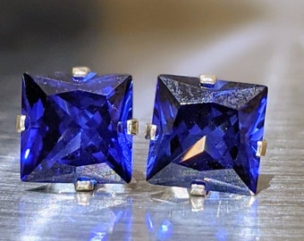 6mm Echt Blauer Saphir Ohrstecker 6mm Princess Cut Sterling Silber Oder Solid Gold Blauer Saphir Ohrstecker Für Frauen Geburtstag Geschenk Jahrestag