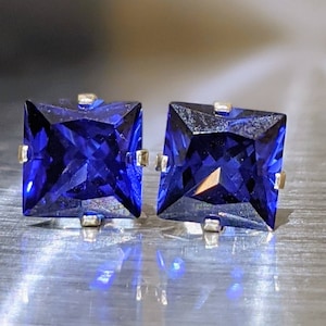 Blue Sapphire Stud Earrings: 6mm Sterling Silver or Solid Gold