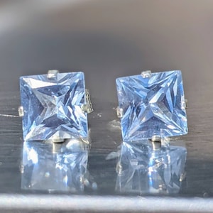 Blue Spinel Stud Earrings 6mm princess Cut Light Blue Spinel For Women's Birthday Gift Gemstone jewelry something blue bridal jewelry