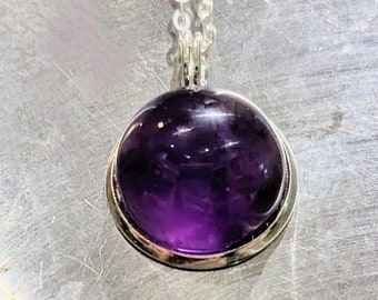 Natural Dark Amethyst Pendant 14mm Cabochon Amethyst Necklace February birthstone Round Amethyst Pendant Naturally Mined For Her Birthday