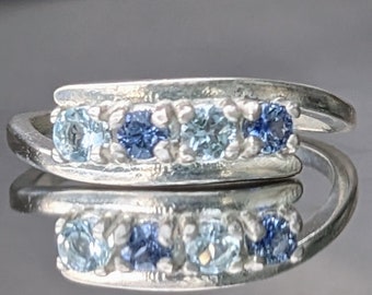 Natural Cornflower Blue Sapphire Ring With Aquamarine 3mm Round Cut Vintage Genuine Gemstone statement Ring For Her September Birthstone