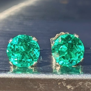 Colombian Emerald Stud Earrings With Lab Certificate 6mm Round Cut Stud Earrings Silver Or 14k Emerald Earrings For Her Birthday Gift