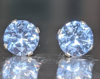 Real Blue Spinel Stud Earrings 6mm Round Cut Silver or  Gold Light Blue Spinel For Her Women's Birthday Gift Something Blue Bridal Jewelry