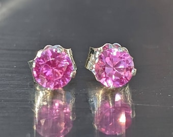 4mm Pink Sapphire Stud Earrings: Sterling Silver or Solid Gold