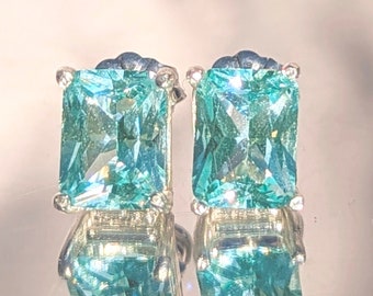 Sea Foam Green Spinel Stud Earrings Stunning Emerald Cut - Exquisite Elegance and Natural Beauty.  9x7mm Green Spinel Emerald Cut