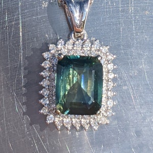 Natural Green Sapphire Pendant With Diamond Double Halo Appraised 1.89ct Australian Sapphire Pendant For Her Christmas Gift Anniversary