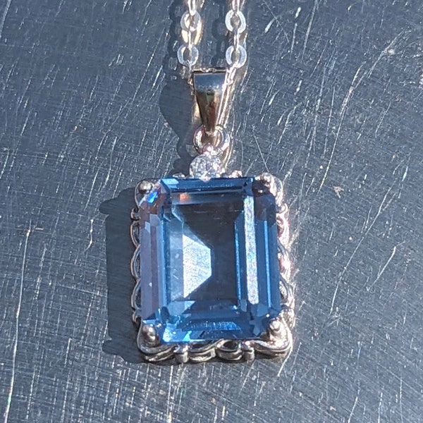 Beautiful Aquamarine 5ct 9x11mm Pendant Emerald cut. Vintage Style Santa Maria Aquamarine Pendant With Chain March Birthstone Birthday Gift