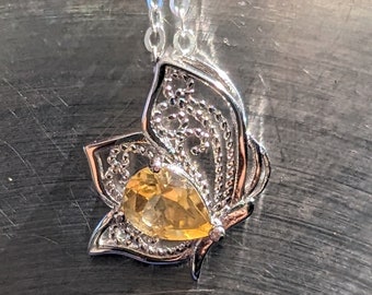 Exquisite Natural Citrine Pendant 5x7mm Pear Cut Stone in Butterfly Bezel Setting For Enhanced Visibility Birthstone Mother-to-Daughter