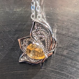 Exquisite Natural Citrine Pendant 5x7mm Pear Cut Stone in Butterfly Bezel Setting For Enhanced Visibility Birthstone Mother-to-Daughter