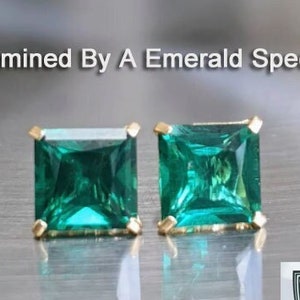 Pendientes de esmeralda de Zambia 7 mm 1.90 ct corte princesa para mujeres regalo de cumpleaños pendientes cuadrados esmeralda para regalo de Navidad joyería nupcial imagen 1