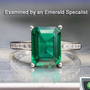 Zambian Emerald Ring 8x6mm 2.60ct Emerald Cut Vintage Dark Emerald Engagement Ring With Paved Band For Women's Birthday Gift Bridal Gift 画像 1