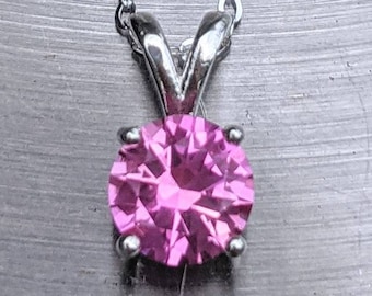 Real Pink Sapphire Necklace. Pink Sapphire Pendant Sterling Silver or solid gold Women's Birthday Gift - 2ct 8mm Genuine pink Sapphire Stone