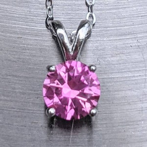 Real Pink Sapphire Necklace. Pink Sapphire Pendant Sterling Silver or solid gold Women's Birthday Gift - 2ct 8mm Genuine pink Sapphire Stone