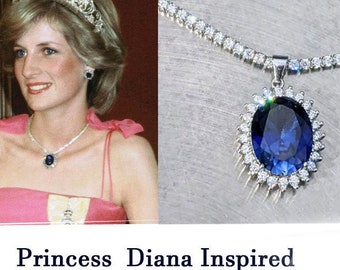 Royalty Repulica Principessa Diana Ciondolo con vero zaffiro blu ispirato alle celebrità con Halo 9.30ct Taglio ovale Regalo per la festa della mamma Collana Lady Di