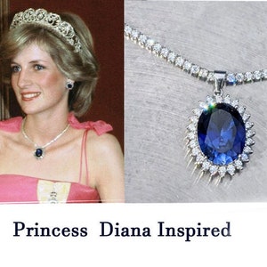 Royalty Repulica Princess Diana Celebrity Inspired Real Blue Sapphire Pendant With Halo 9.30ct Oval Cut Mother's Day Gift Lady Di Necklace zdjęcie 1