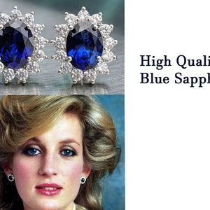 Orecchini a bottone in vero zaffiro blu con Halo Princess Diana Zaffiro blu 8x6mm borchie ovali Regalo di compleanno per donne Qualcosa di gioielli da sposa blu immagine 1