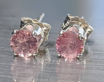 Boucles d'oreilles en tourmaline rose naturelle, clous ronds de 5 mm, pierres précieuses naturelles véritables, tourmaline rose pour cadeau d'anniversaire pour femme