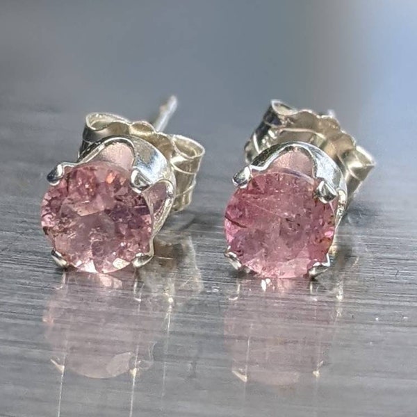 Rainbow Stud Earrings with Iridescent Tourmaline Pink Stones main image 1