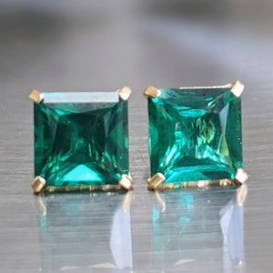 Zambian Emerald Stud Earrings 7mm 1.90ct Princess Cut For Womens Birthday Gift Emerald Square Earrings For Christmas Gift Bridal Jewelry image 2