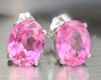 Pendientes de zafiro rosa real Pendientes de zafiro rosa 9x7 mm plata de corte ovalado u oro sólido para su regalo de cumpleaños 2ct zafiro genuino