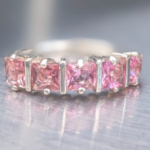 Natürlicher rosa Turmalin Ring Mutter Stil 4mm Ring Princess Cut Infinity Band echter Turmalin Ring für Frauen Geburtstag Geschenk Oktober Bild 1