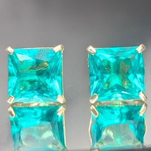 Colombian Emerald Stud Earrings With Lab Certificate 7mm Princess Cut Stud Earrings Silver Or 14k Emerald Earrings For Her Birthday Gift 画像 1