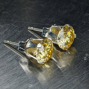 Certified light Yellow Real Moissanite Earrings Silver or Gold Round Cut 6mm 2ct Stud Earrings Birthday Gift Man or Women Diamond Earrings image 3