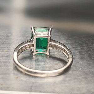 Zambian Emerald Ring 8x6mm 2.60ct Emerald Cut Vintage Dark Emerald Engagement Ring With Paved Band For Women's Birthday Gift Bridal Gift image 7