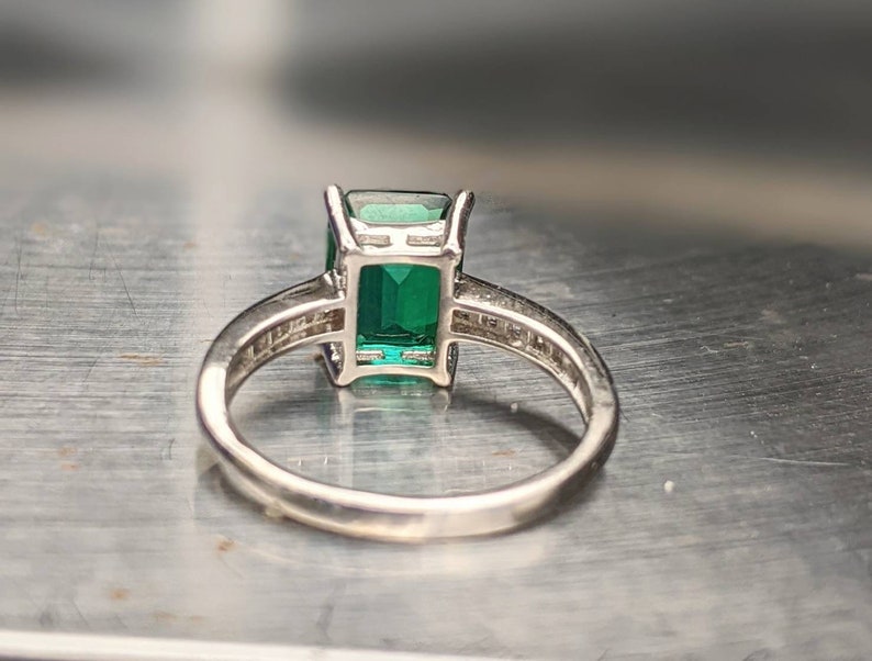 Zambian Emerald Ring 8x6mm 2.60ct Emerald Cut Vintage Dark Emerald Engagement Ring With Paved Band For Women's Birthday Gift Bridal Gift image 7