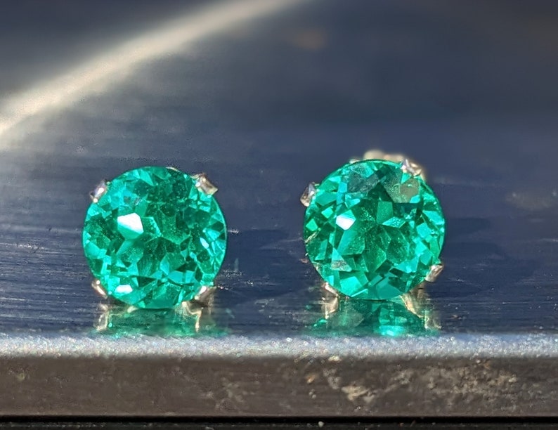 Colombian Emerald Stud Earrings With Lab Certificate 6mm Round Cut Stud Earrings Silver Or 14k Emerald Earrings For Her Birthday Gift 画像 2