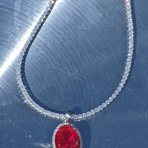 Colgante de rubí real Collar de rubí rojo de sangre de paloma grande con cadena de tenis Plata de ley u oro macizo 12x16 mm 9.30 ct Rubí de corte ovalado para ella imagen 7