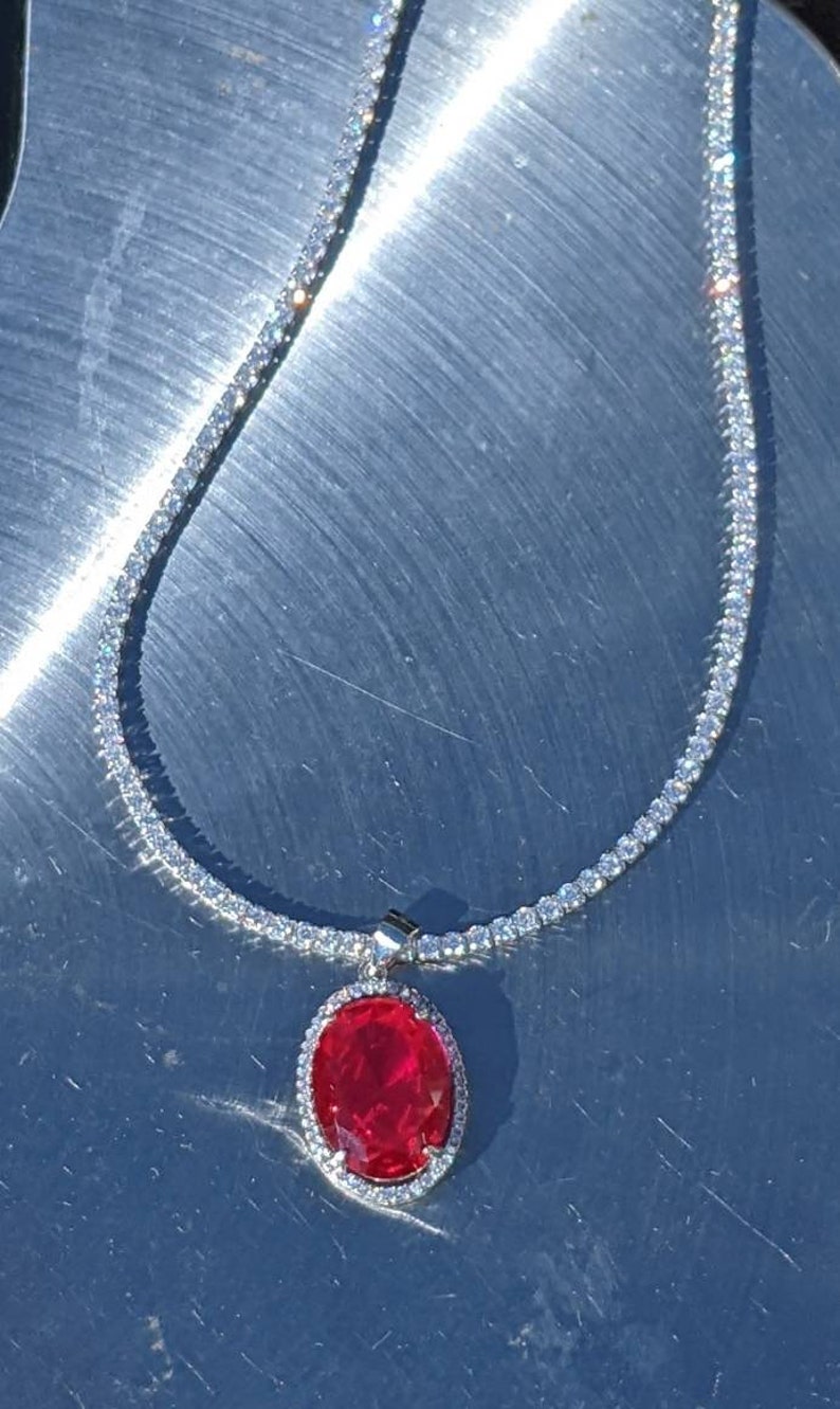 Real Ruby Pendant Large Pigeon Blood Red Ruby Necklace With Tennis Chain Sterling Silver or Solid Gold 12x16mm 9.30ct Oval Cut Ruby For Her imagem 7