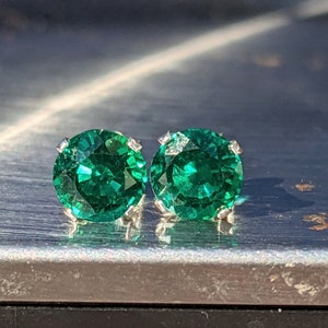 Dark Zambian Emerald Stud Earrings 6mm Round Stud Emerald Earrings Hydrothermal Emerald Studs Earrings For Her Birthday Gift Valentine's zdjęcie 2